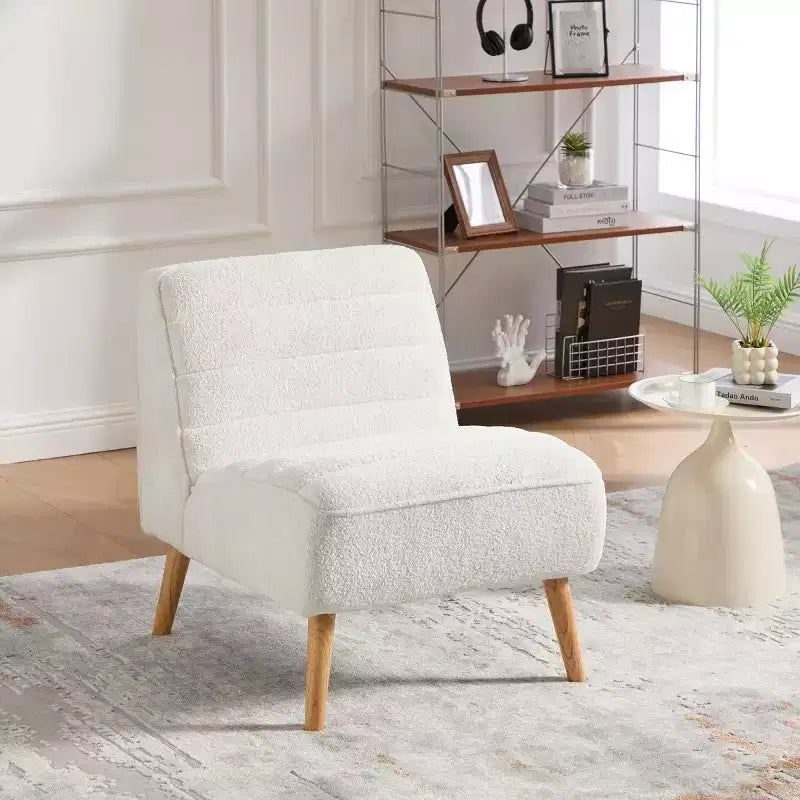 Modern Armless Accent Chair with Rubberwood Legs, Chenille Upholstered Slipper Chair for Living Room, Bedroom, or Reading Nook-Panipeachy