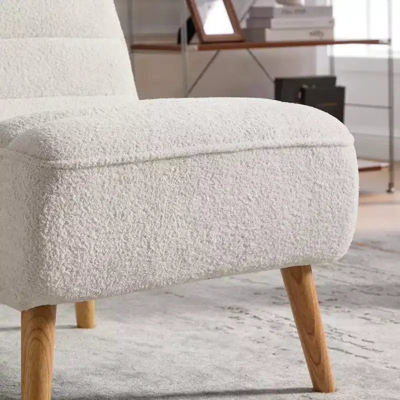 Modern Armless Accent Chair with Rubberwood Legs, Chenille Upholstered Slipper Chair for Living Room, Bedroom, or Reading Nook-Panipeachy