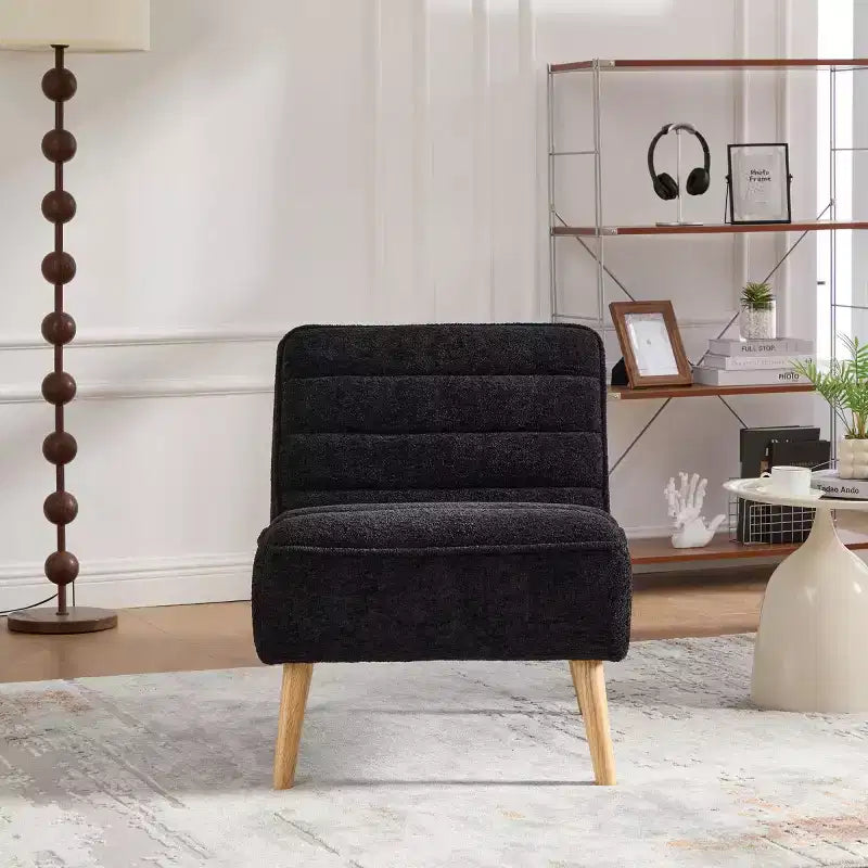 Modern Armless Accent Chair with Rubberwood Legs, Chenille Upholstered Slipper Chair for Living Room, Bedroom, or Reading Nook-Panipeachy