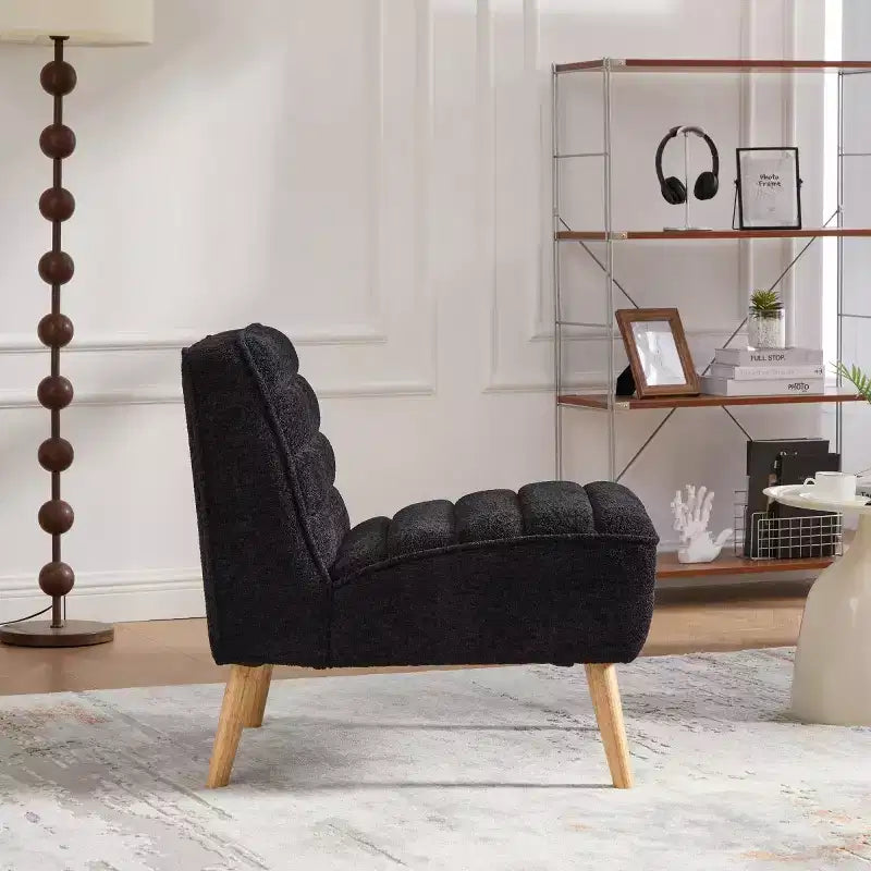 Modern Armless Accent Chair with Rubberwood Legs, Chenille Upholstered Slipper Chair for Living Room, Bedroom, or Reading Nook-Panipeachy