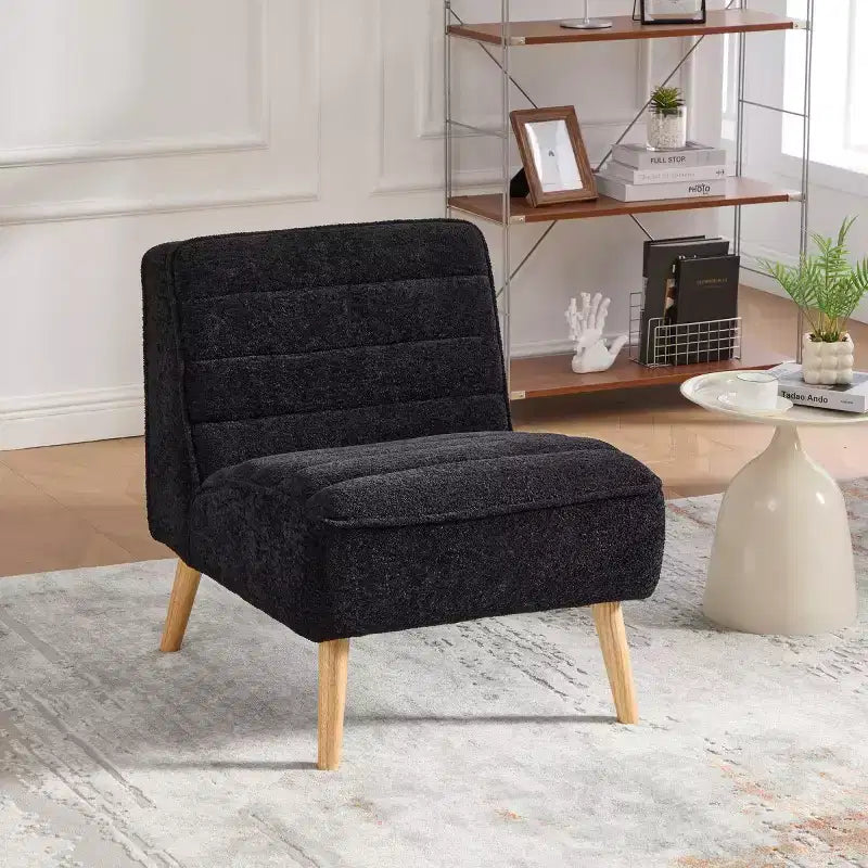 Modern Armless Accent Chair with Rubberwood Legs, Chenille Upholstered Slipper Chair for Living Room, Bedroom, or Reading Nook-Panipeachy