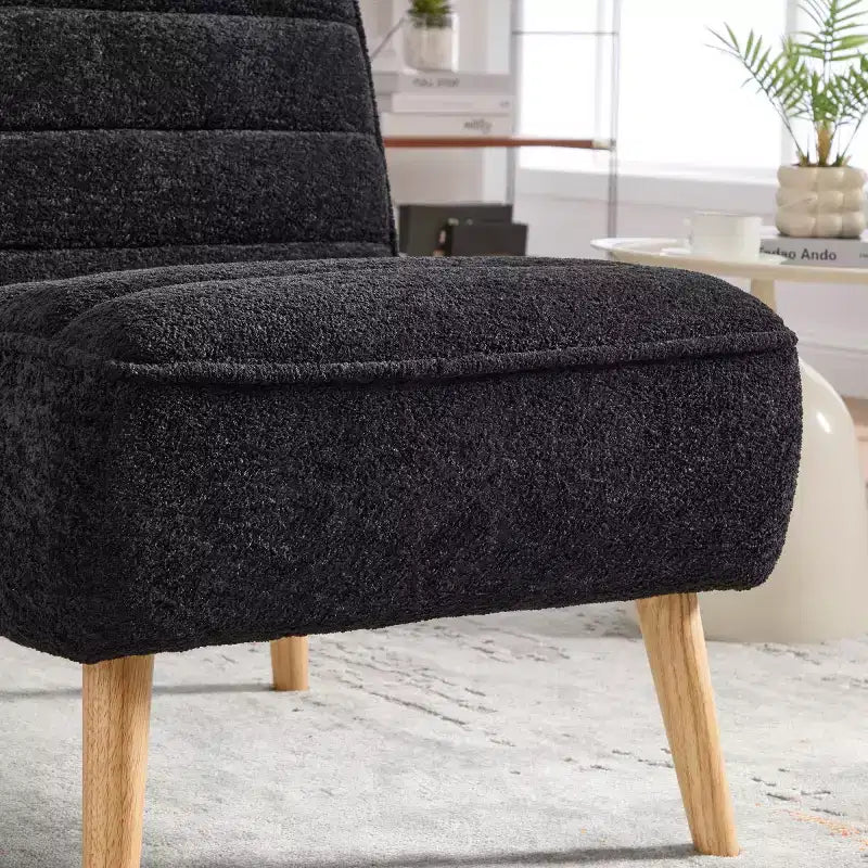 Modern Armless Accent Chair with Rubberwood Legs, Chenille Upholstered Slipper Chair for Living Room, Bedroom, or Reading Nook-Panipeachy