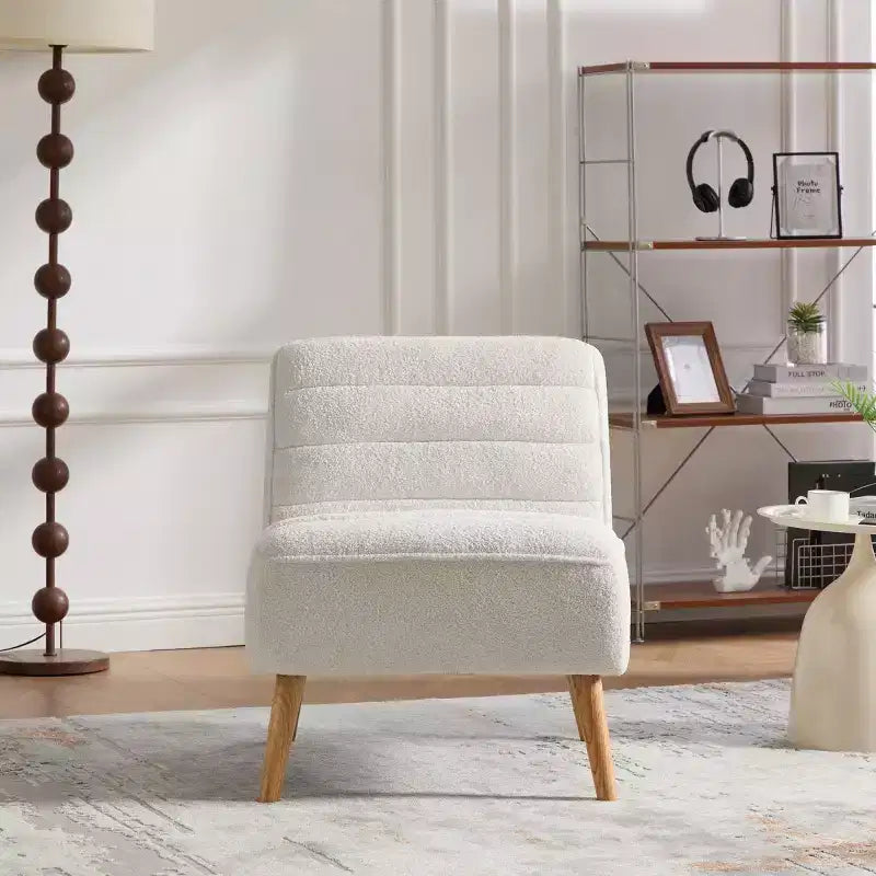 Modern Armless Accent Chair with Rubberwood Legs, Chenille Upholstered Slipper Chair for Living Room, Bedroom, or Reading Nook-Panipeachy