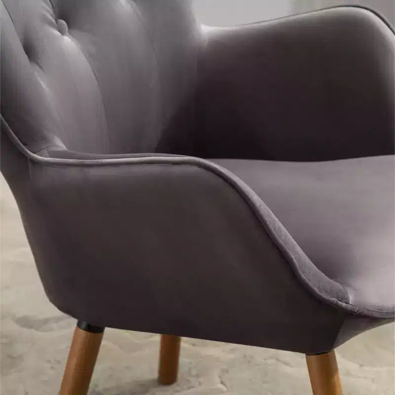 TUYOHW Silky Velvet Accent Chair,Lounge Chair with Button Tufted Back,Solid Wood Legs,Foam Upholstered Barrel Chair for Living Room,Dining Room