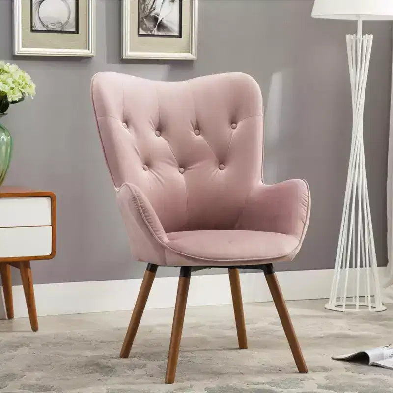 TUYOHW Silky Velvet Accent Chair,Lounge Chair with Button Tufted Back,Solid Wood Legs,Foam Upholstered Barrel Chair for Living Room,Dining Room