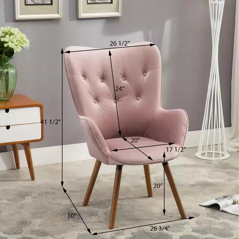 TUYOHW Silky Velvet Accent Chair,Lounge Chair with Button Tufted Back,Solid Wood Legs,Foam Upholstered Barrel Chair for Living Room,Dining Room