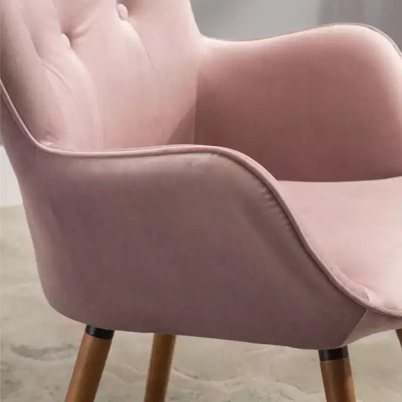 TUYOHW Silky Velvet Accent Chair,Lounge Chair with Button Tufted Back,Solid Wood Legs,Foam Upholstered Barrel Chair for Living Room,Dining Room