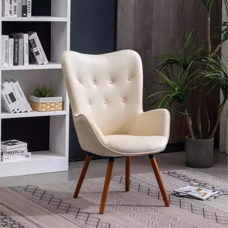 TUYOHW Silky Velvet Accent Chair,Lounge Chair with Button Tufted Back,Solid Wood Legs,Foam Upholstered Barrel Chair for Living Room,Dining Room