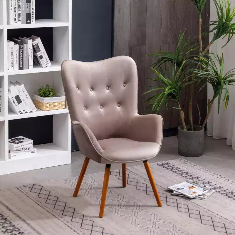 TUYOHW Silky Velvet Accent Chair,Lounge Chair with Button Tufted Back,Solid Wood Legs,Foam Upholstered Barrel Chair for Living Room,Dining Room