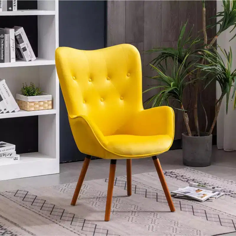 TUYOHW Silky Velvet Accent Chair,Lounge Chair with Button Tufted Back,Solid Wood Legs,Foam Upholstered Barrel Chair for Living Room,Dining Room