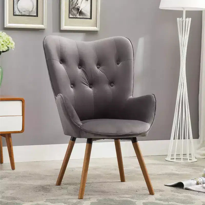TUYOHW Silky Velvet Accent Chair,Lounge Chair with Button Tufted Back,Solid Wood Legs,Foam Upholstered Barrel Chair for Living Room,Dining Room
