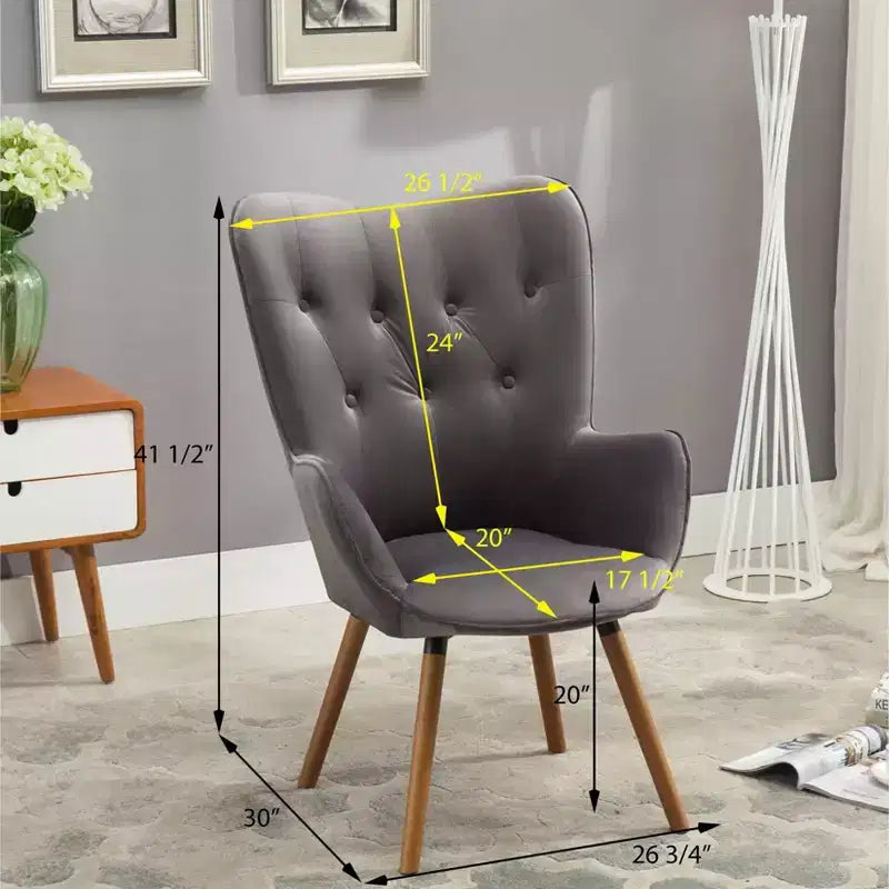 TUYOHW Silky Velvet Accent Chair,Lounge Chair with Button Tufted Back,Solid Wood Legs,Foam Upholstered Barrel Chair for Living Room,Dining Room