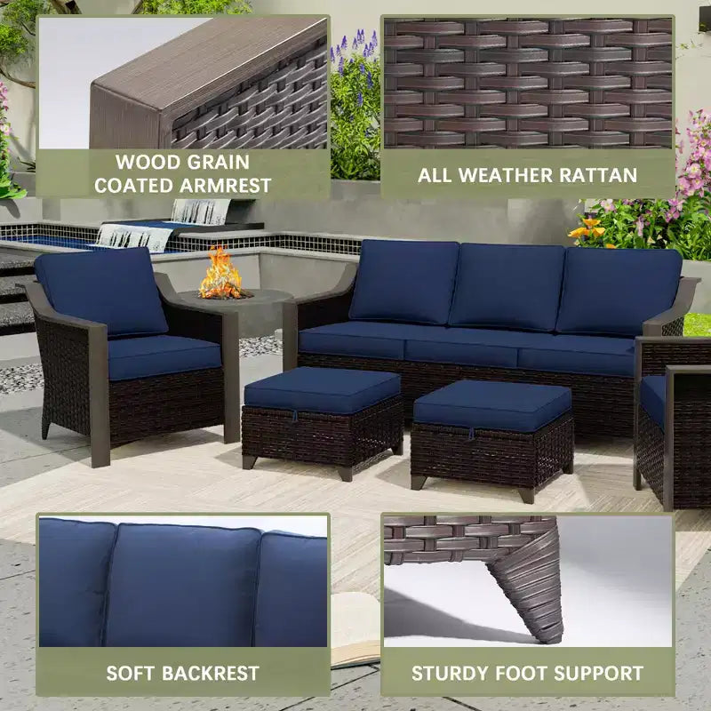 Ensemble de mobilier de jardin UPTIOT avec canapé 3 places, 2 fauteuils à bascule et 2 poufs
