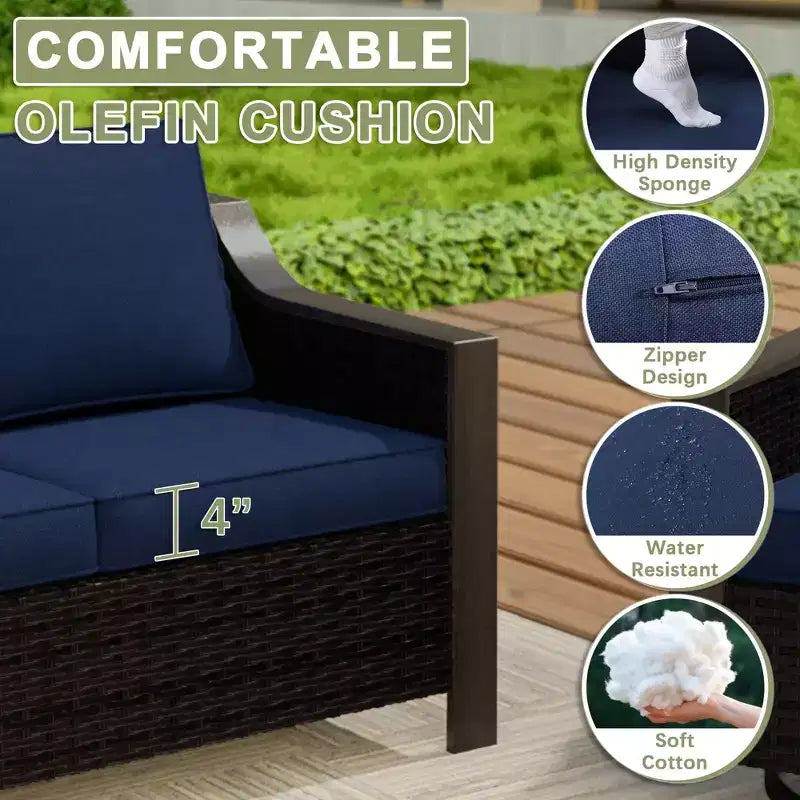 Ensemble de mobilier de jardin UPTIOT avec canapé 3 places, 2 fauteuils à bascule et 2 poufs