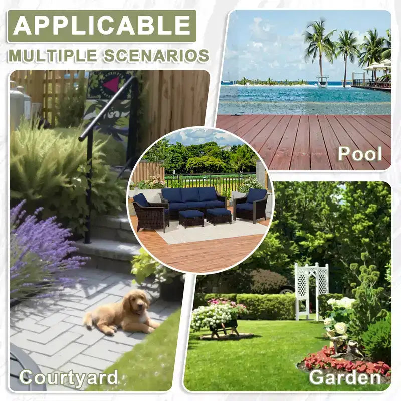 Ensemble de mobilier de jardin UPTIOT avec canapé 3 places, 2 fauteuils à bascule et 2 poufs