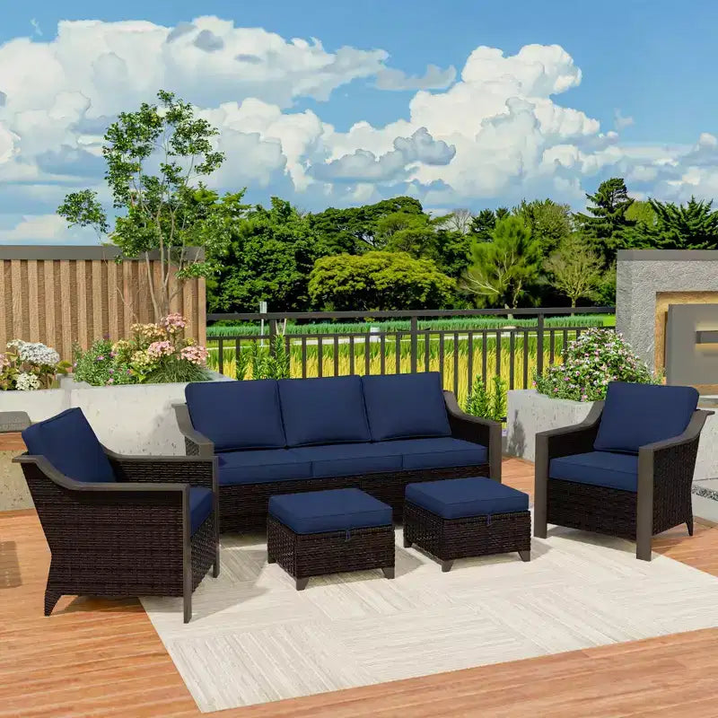 Ensemble de mobilier de jardin UPTIOT avec canapé 3 places, 2 fauteuils à bascule et 2 poufs