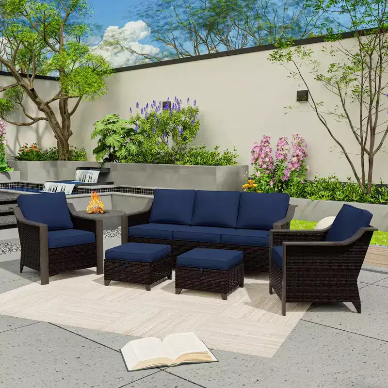 Ensemble de mobilier de jardin UPTIOT avec canapé 3 places, 2 fauteuils à bascule et 2 poufs