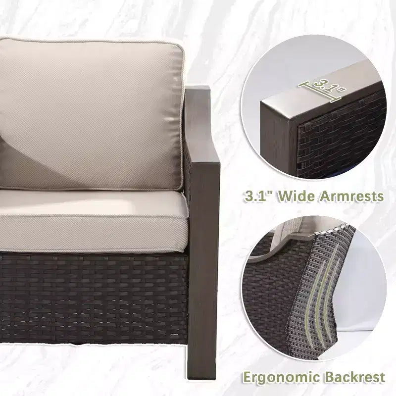 Ensemble de mobilier de jardin UPTIOT avec canapé 3 places, 2 fauteuils à bascule et 2 poufs