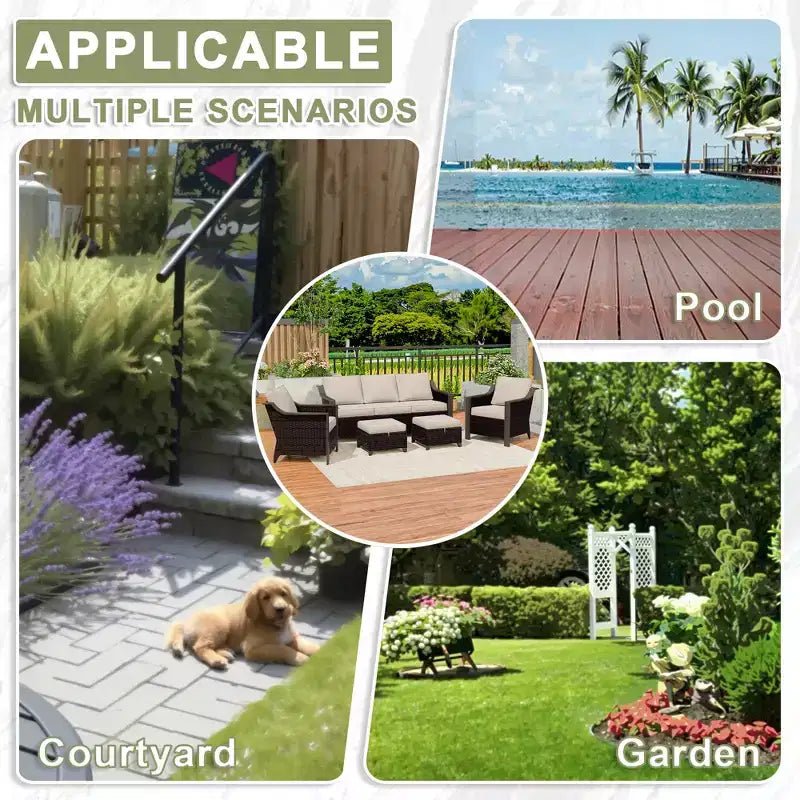 Ensemble de mobilier de jardin UPTIOT avec canapé 3 places, 2 fauteuils à bascule et 2 poufs