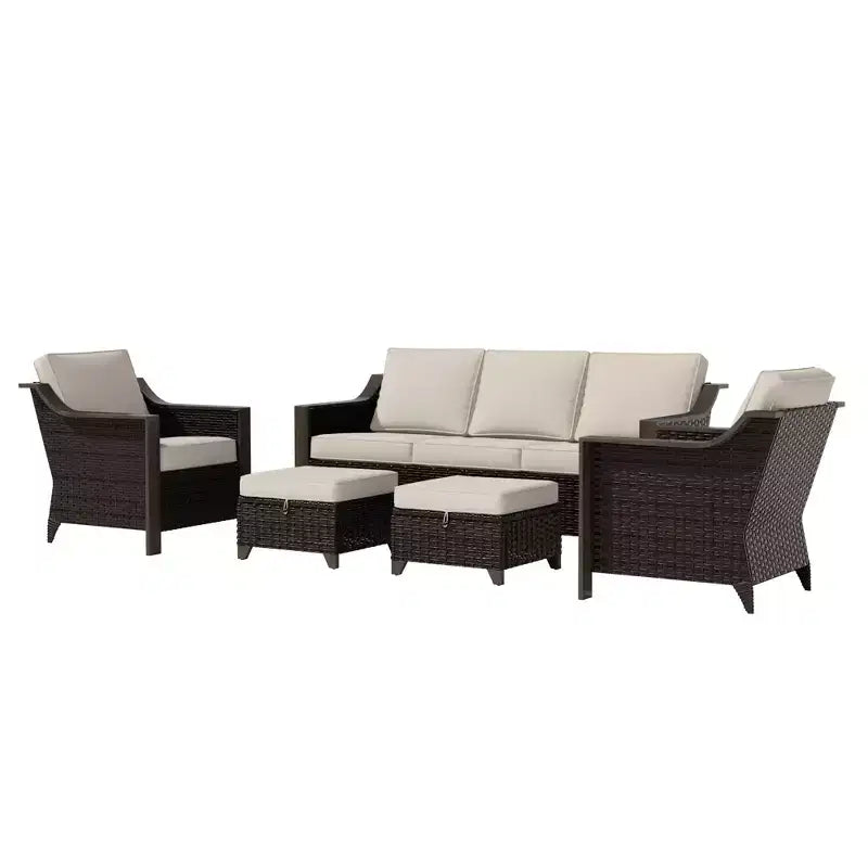 UPTIOT Outdoor Patio Set with 3-Seat Sofa, 2 Rocking Chairs, and 2 Ottomans