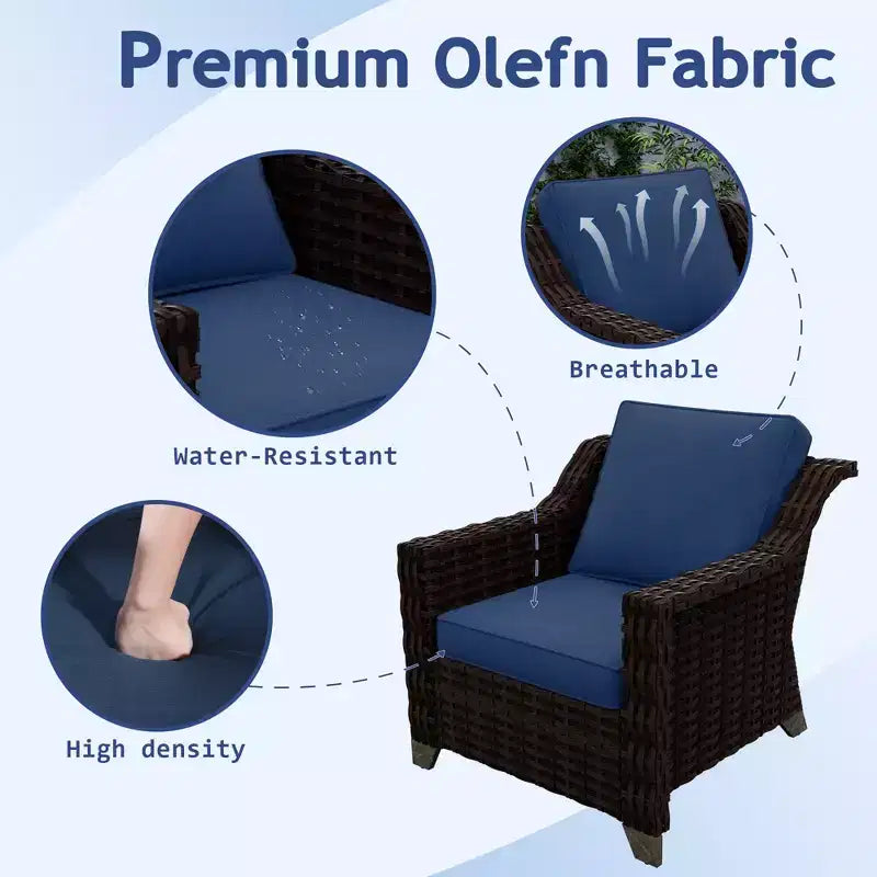 Ensemble d'extérieur premium UPTIOT 8 pièces : canapé 3 places, 2 fauteuils, 2 fauteuils pivotants, 2 poufs et table basse