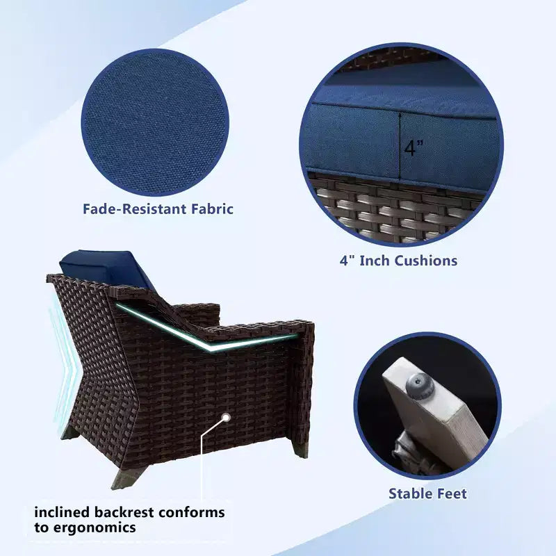 Ensemble d'extérieur premium UPTIOT 8 pièces : canapé 3 places, 2 fauteuils, 2 fauteuils pivotants, 2 poufs et table basse
