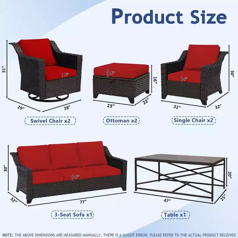 Ensemble d'extérieur premium UPTIOT 8 pièces : canapé 3 places, 2 fauteuils, 2 fauteuils pivotants, 2 poufs et table basse