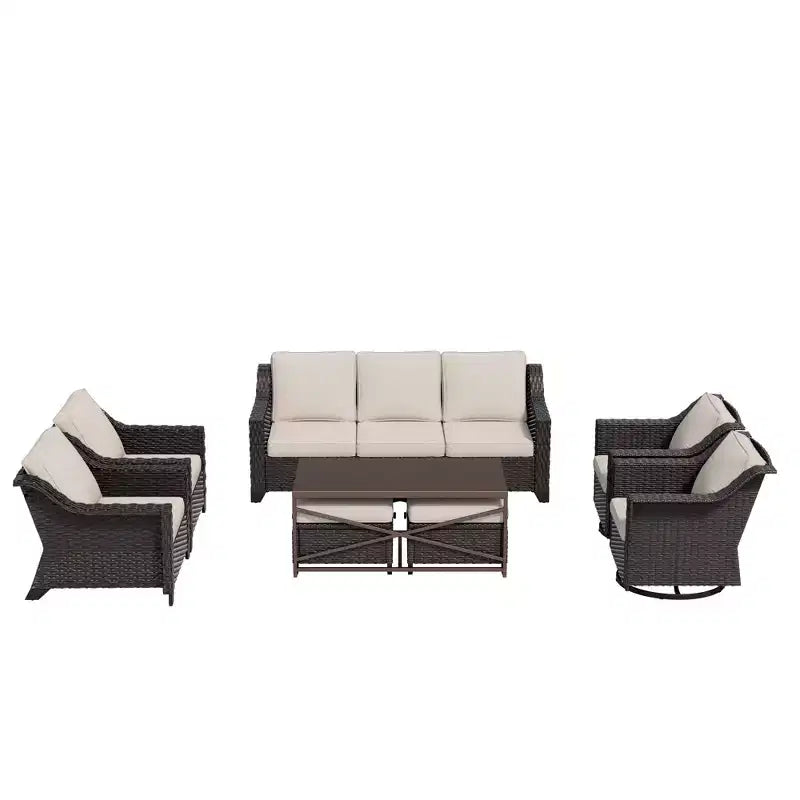 Ensemble d'extérieur premium UPTIOT 8 pièces : canapé 3 places, 2 fauteuils, 2 fauteuils pivotants, 2 poufs et table basse