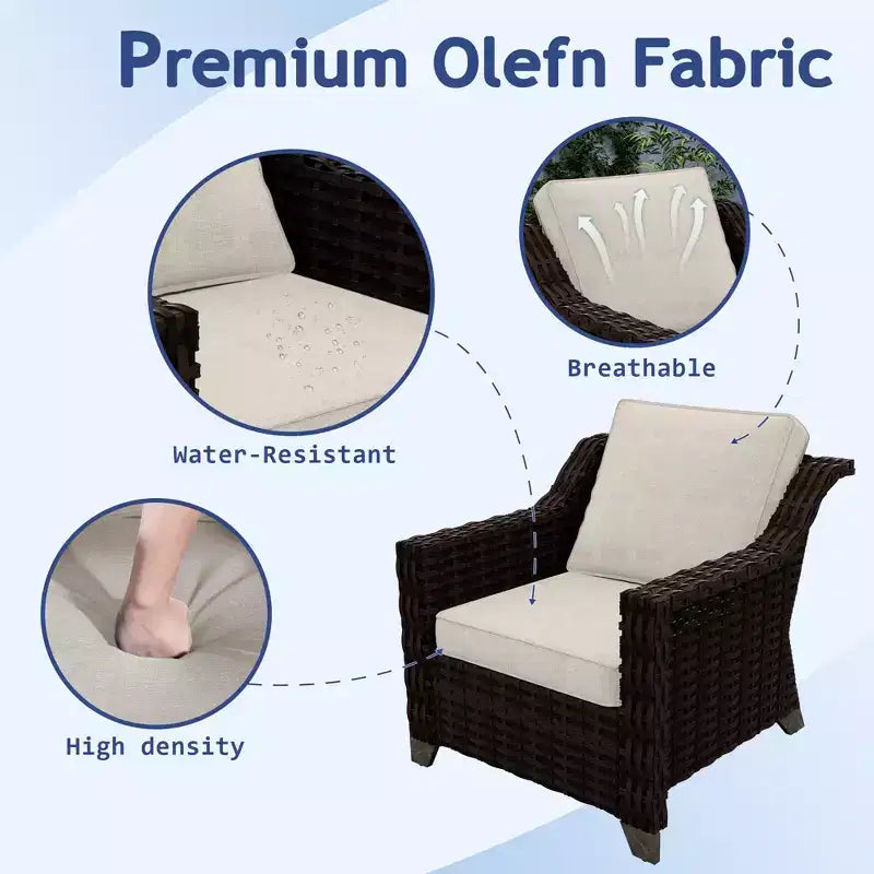 Ensemble d'extérieur premium UPTIOT 8 pièces : canapé 3 places, 2 fauteuils, 2 fauteuils pivotants, 2 poufs et table basse