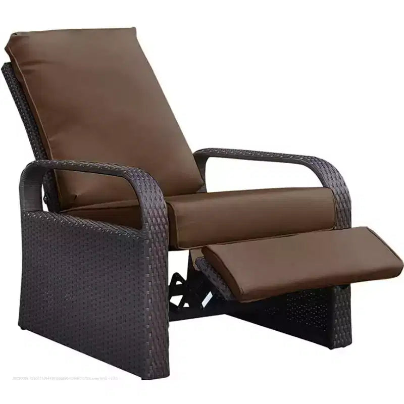 Garden Lounger Chair, Automatic Adjustable Wicker Recliner with Thick Cushion, All-Weather Aluminum Frame, Brown