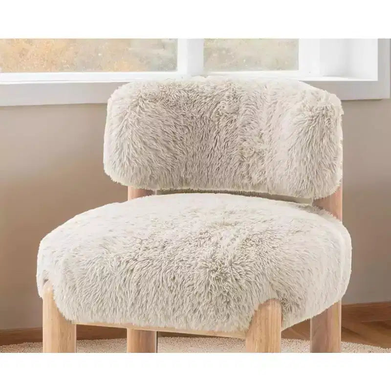 Luxury Plush Faux Fur Upholstery Armless Accent Chair, Elegant Wooden Legs for Living Room, Bedroom, Apartment, or Balcony-Panipeachy