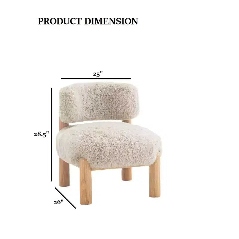 Luxury Plush Faux Fur Upholstery Armless Accent Chair, Elegant Wooden Legs for Living Room, Bedroom, Apartment, or Balcony-Panipeachy