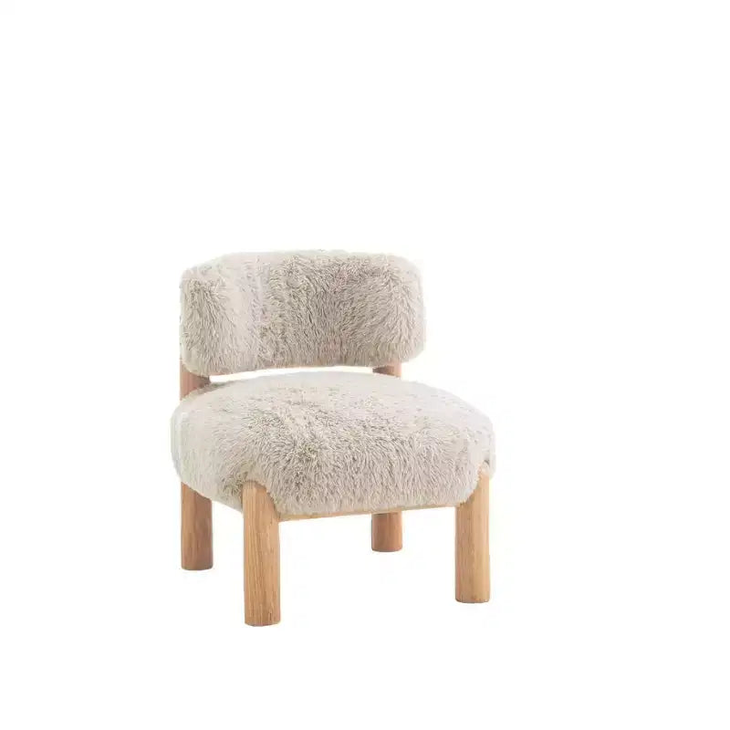 Luxury Plush Faux Fur Upholstery Armless Accent Chair, Elegant Wooden Legs for Living Room, Bedroom, Apartment, or Balcony-Panipeachy