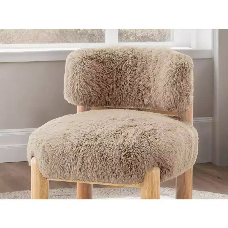 Luxury Plush Faux Fur Upholstery Armless Accent Chair, Elegant Wooden Legs for Living Room, Bedroom, Apartment, or Balcony-Panipeachy