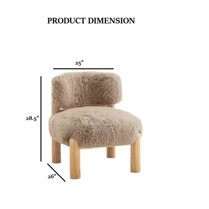 Luxury Plush Faux Fur Upholstery Armless Accent Chair, Elegant Wooden Legs for Living Room, Bedroom, Apartment, or Balcony-Panipeachy