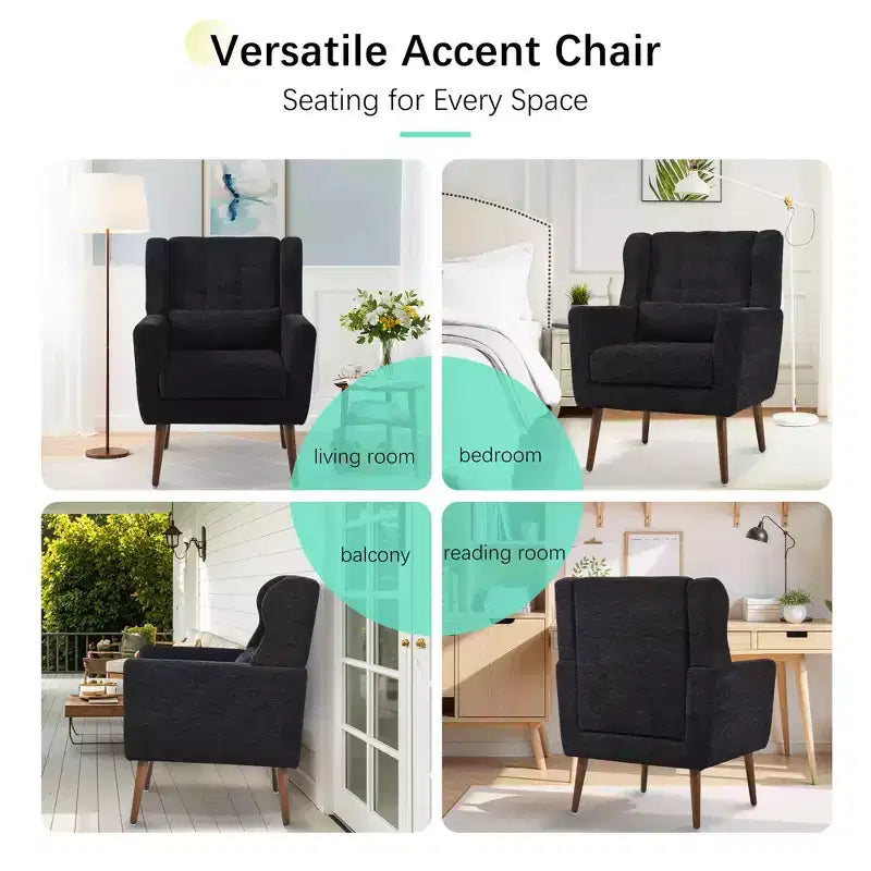 TUYOHW Chenille Accent Chair,Modern Lounge Armchair with Throw Pillow,Ergonomic Back,Tapered Wood Legs,Reading Chair for Living Room,Bedroom