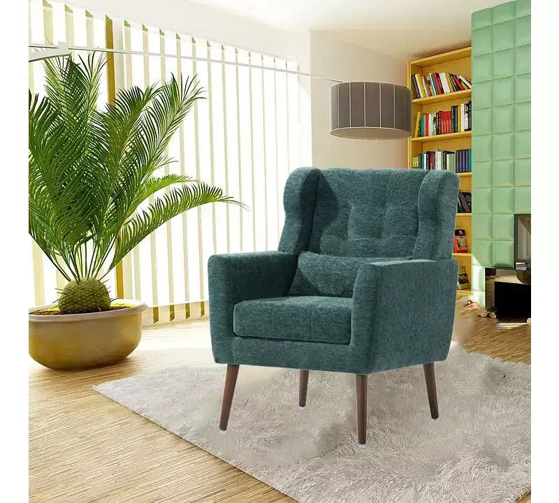 TUYOHW Chenille Accent Chair,Modern Lounge Armchair with Throw Pillow,Ergonomic Back,Tapered Wood Legs,Reading Chair for Living Room,Bedroom