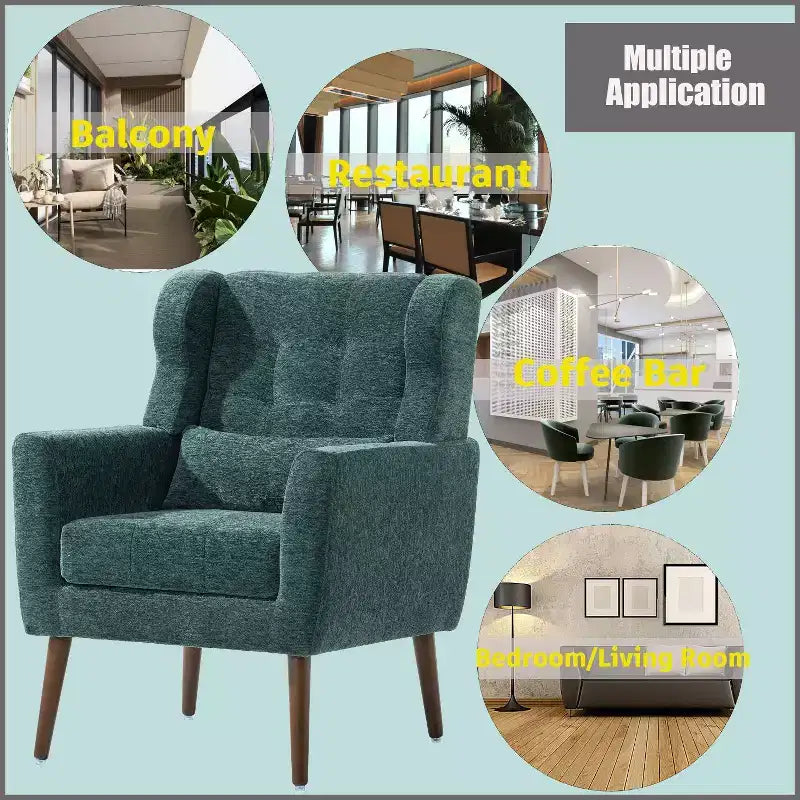 TUYOHW Chenille Accent Chair,Modern Lounge Armchair with Throw Pillow,Ergonomic Back,Tapered Wood Legs,Reading Chair for Living Room,Bedroom