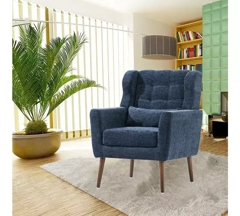 TUYOHW Chenille Accent Chair,Modern Lounge Armchair with Throw Pillow,Ergonomic Back,Tapered Wood Legs,Reading Chair for Living Room,Bedroom