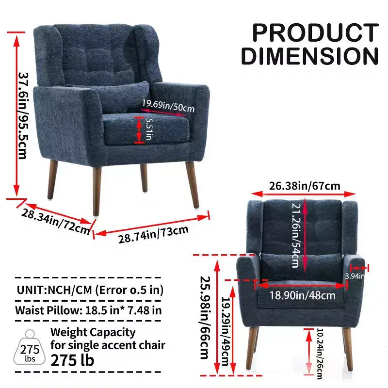 TUYOHW Chenille Accent Chair,Modern Lounge Armchair with Throw Pillow,Ergonomic Back,Tapered Wood Legs,Reading Chair for Living Room,Bedroom
