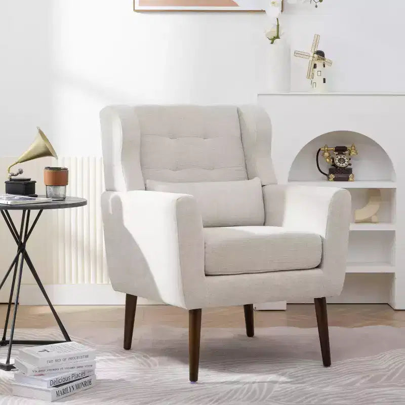 TUYOHW Chenille Accent Chair,Modern Lounge Armchair with Throw Pillow,Ergonomic Back,Tapered Wood Legs,Reading Chair for Living Room,Bedroom