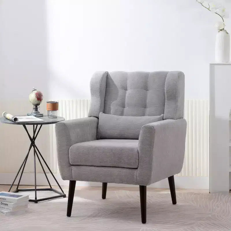 TUYOHW Chenille Accent Chair,Modern Lounge Armchair with Throw Pillow,Ergonomic Back,Tapered Wood Legs,Reading Chair for Living Room,Bedroom