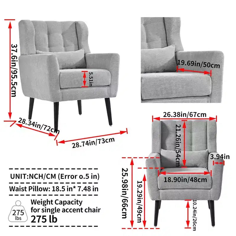 TUYOHW Chenille Accent Chair,Modern Lounge Armchair with Throw Pillow,Ergonomic Back,Tapered Wood Legs,Reading Chair for Living Room,Bedroom