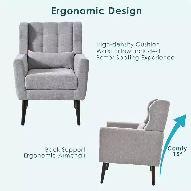 TUYOHW Chenille Accent Chair,Modern Lounge Armchair with Throw Pillow,Ergonomic Back,Tapered Wood Legs,Reading Chair for Living Room,Bedroom