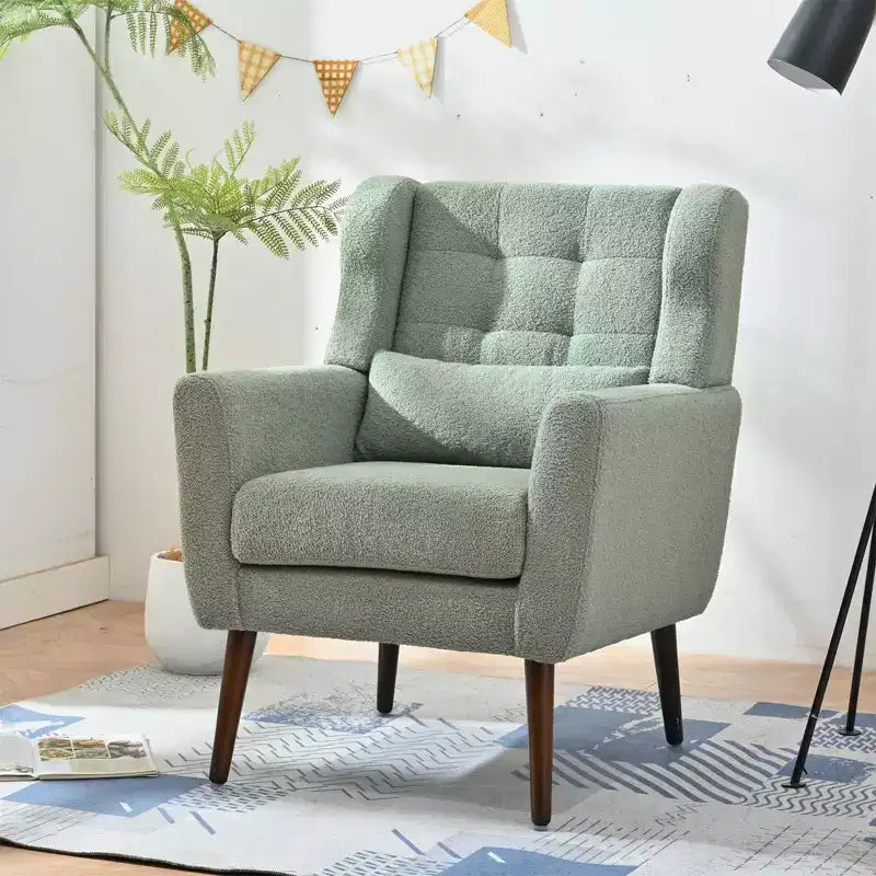 TUYOHW Chenille Accent Chair,Modern Lounge Armchair with Throw Pillow,Ergonomic Back,Tapered Wood Legs,Reading Chair for Living Room,Bedroom