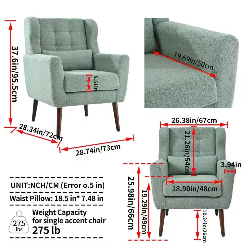 TUYOHW Chenille Accent Chair,Modern Lounge Armchair with Throw Pillow,Ergonomic Back,Tapered Wood Legs,Reading Chair for Living Room,Bedroom