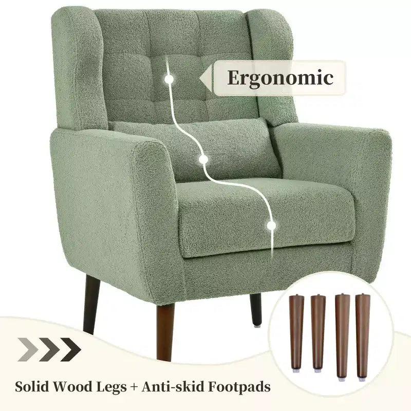TUYOHW Chenille Accent Chair,Modern Lounge Armchair with Throw Pillow,Ergonomic Back,Tapered Wood Legs,Reading Chair for Living Room,Bedroom