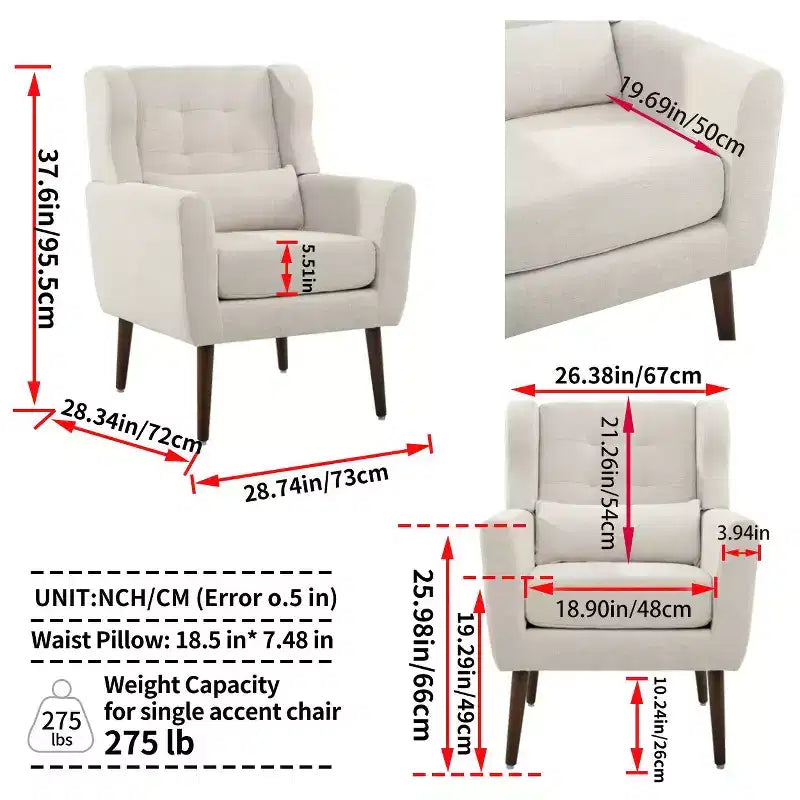 TUYOHW Chenille Accent Chair,Modern Lounge Armchair with Throw Pillow,Ergonomic Back,Tapered Wood Legs,Reading Chair for Living Room,Bedroom