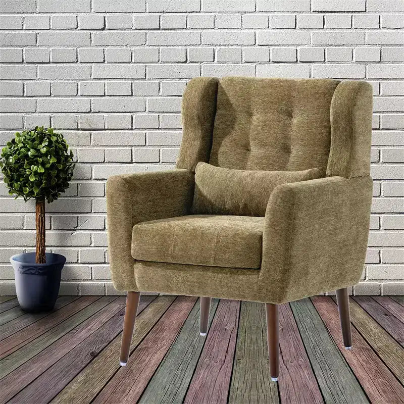 TUYOHW Chenille Accent Chair,Modern Lounge Armchair with Throw Pillow,Ergonomic Back,Tapered Wood Legs,Reading Chair for Living Room,Bedroom