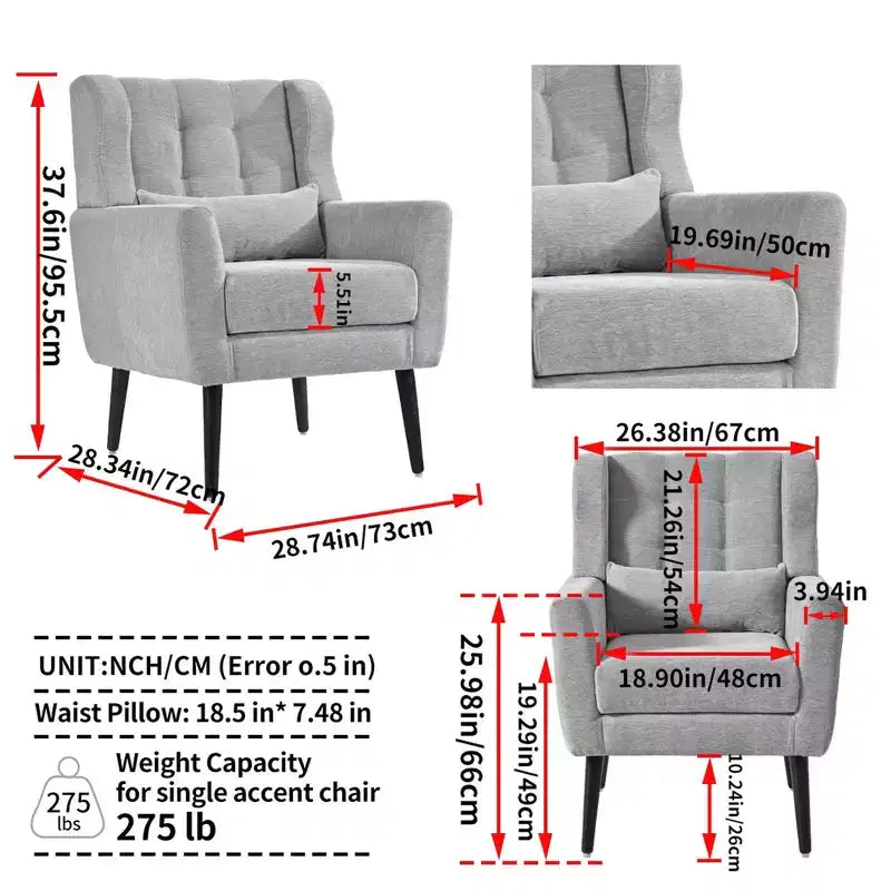 TUYOHW Chenille Accent Chair,Modern Lounge Armchair with Throw Pillow,Ergonomic Back,Tapered Wood Legs,Reading Chair for Living Room,Bedroom